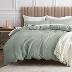 Bedsure Cotton Duvet Cover King - 100% Cotton Waffle Weave Sage Green Duvet Cover King Size, GentleSoft™ and Breathable Bedding Set for All Season, 3 Pieces, 104"x90"