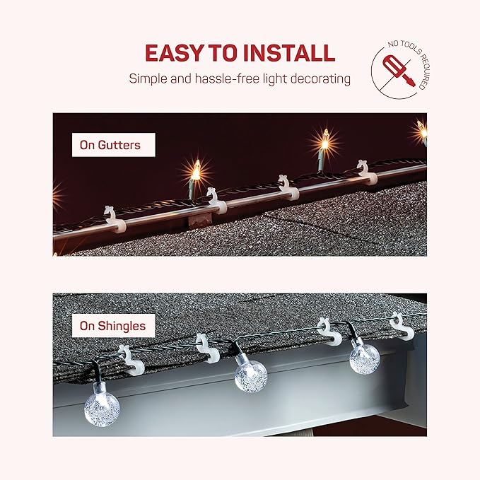 SEWANTA Christmas Light Clips - Set of 200 Mini Clips for Gutters and Shingles - Hanging Outdoor Lights - USA Made - No Tools Required