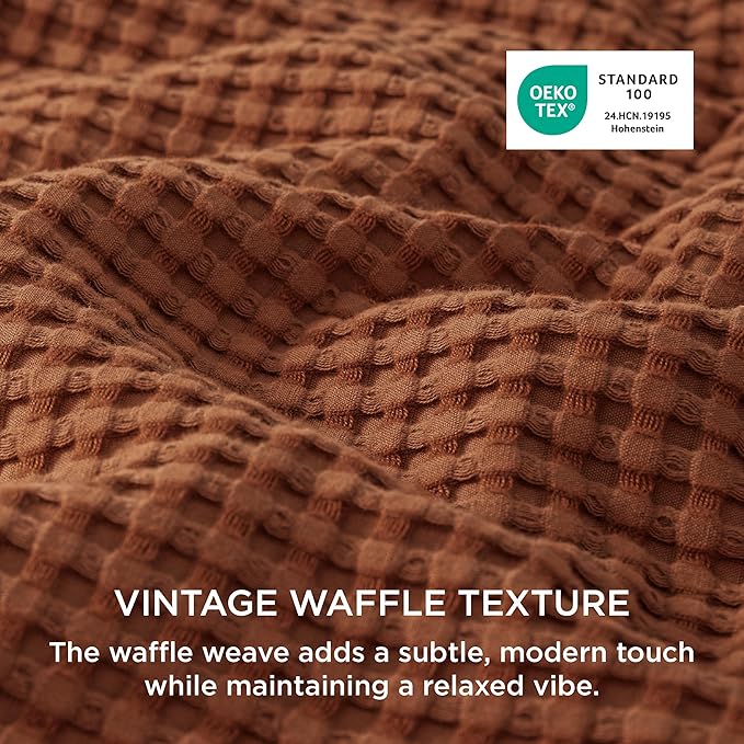 Bedsure Cooling Waffle Duvet Cover King - Cotton Blend Rayon Derived from Bamboo Duvet Cover Set for Hot Sleepers, Breathable Bedding Set with a Vintage Charm, 3 Pieces (Burnt Orange, King, 104"x90")
