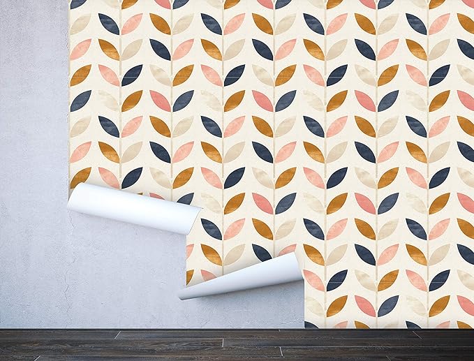 Removable Peel 'n Stick Wallpaper, Self-Adhesive Wall Mural, Rose Gold Blue Floral Pattern, Nursery Baby’s Room Decor • Scandinavian Design (24"W x 60"H Inches)