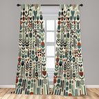 Ambesonne Leafy Art Window Curtains Pack of 2, Scandinavian Leaves Pattern with Geometric Roundy Modern Boho Print, Lightweight Set with Rod Pocket, 4 Panels of - 28" x 95", Pale Green Redwood Teal