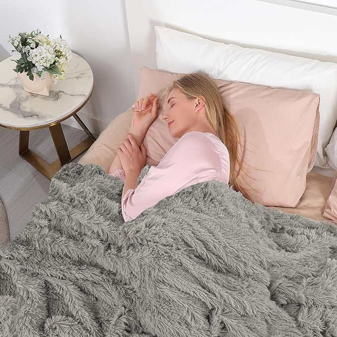 Tuddrom Decorative Extra Soft Faux Fur Blanket Twin Size 70" x 78",Solid Reversible Fuzzy Fluffy Cozy Plush Fleece Comfy Microfiber Blanket for Couch Sofa Bed,Quiet Grey