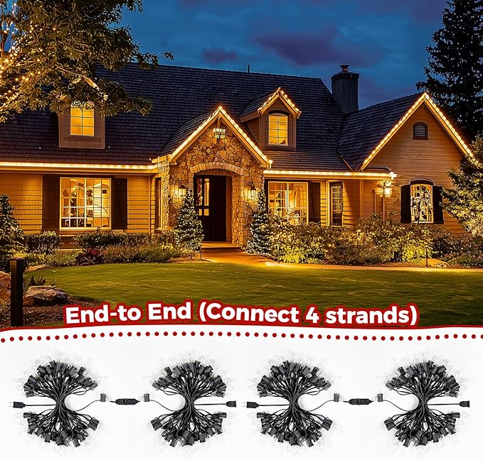 50 Feet C9 Bulb String Lights Outdoor Warm White Clear Christmas Lights Black Wire for Outdoor Patio Room Christmas Party Backyard Decoration, 50 Bulbs