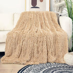 Tuddrom Decorative Extra Soft Faux Fur Throw Blanket 50"x60",Solid Reversible Fuzzy Lightweight Long Hair Shaggy Blanket,Fluffy Cozy Plush Fleece Comfy Microfiber Blanket for Couch Sofa Bed,Apricot