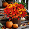 Artificial Fall Flowers Outdoor Fake Mums - 16 Bundles Fake Plants UV Resistant No Fade Faux Plastic Greenery Garden Morning Glory Home Decor (1, MixedFall 4 Colors)