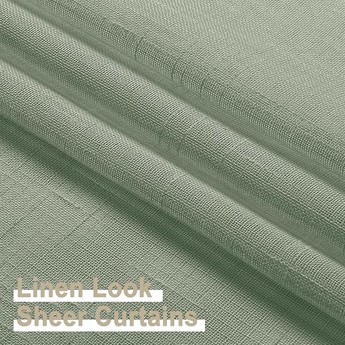 Aiyufeng Kirei Sage Green Kitchen Sheer Valance Curtains 14 Inch Length, Voile Linen Sheer Cafe Curtains for Bathroom Farmhouse Country Light Filtering Short Window Curtain 1 Panel(Green, 60 W x 14 L)
