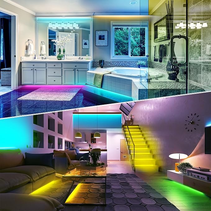 Led Lights for Bedroom, 200FT (2 Rolls of 100FT) RGB Led Strip Lights Sync with Music, Smart App Controlled Strip Lights for Bedroom with Remote, Ideal Lights for Room Party and Home Decor