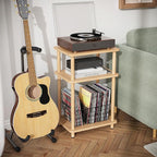 Apicizon 3 Tier End Table, Record Player Stand with Storage Shelf, Wooden Vinyl Record, Nightstand Bedside Table for Small Spaces, Bedroom, Living Room, Easy Assembly, Natural