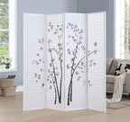 Roundhill Bamboo Print 4-Panel Framed Room Screen/Divider, white