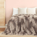 Tuddrom Decorative Extra Soft Faux Fur Blanket Queen Size 80" x 90",Solid Reversible Fuzzy Fluffy Plush Fleece Comfy Microfiber Fur Blanket for Couch Sofa Bed,Tie DyeBrown