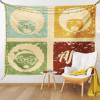 Lunarable Afro Tapestry Twin Size, Pop Art Style Disco Themed Arrangement Retro Dance Fever American Culture, Wall Hanging Bedspread Bed Cover Wall Decor, Twin Size, Yellow Blue