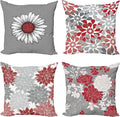 Ambesonne Floral Throw Pillow Cushion Case Pack of 4, Flower Petals Modern Color Palette Chamomile Peony Dahlia and Sunflower Print, Modern Accent Double-Sided Digital Printing, 16", Grey Dark Pink