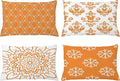 Ambesonne Retro Throw Pillow Cushion Case Pack of 4, Trellis Grid Medieval Floral Damask Mandala Flower Ornament in Modern Monochrome, Modern Accent Double-Sided Printing, 20" x 12", Burnt Orange