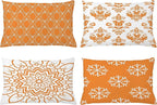 Ambesonne Retro Throw Pillow Cushion Case Pack of 4, Trellis Grid Medieval Floral Damask Mandala Flower Ornament in Modern Monochrome, Modern Accent Double-Sided Printing, 20" x 12", Burnt Orange