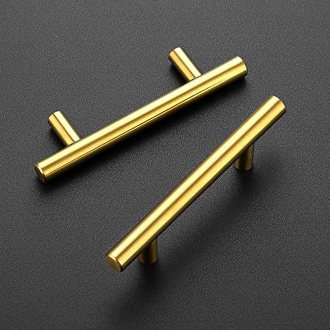 Ravinte 55 Pack 5 Inch Cabinet Pulls Brushed Brass Stainless Steel Kitchen Drawer Pulls Cabinet Handles 5”Length, 3” Hole Center