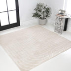 Eyely NCS101A-8SQ Scandinavian Odense Minimalist Angle Geometric Indoor Rug, Pet Friendly, Non-Shedding, Stain Resistant, Easy-Cleaning, Ivory/Cream, 8' Square, Indoor/Outdoor, Area Rug