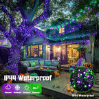 JMEXSUSS 250 LED Purple and Green String Lights Outdoor Waterproof with 8 Modes for Party Garden Patio Halloween Decorations