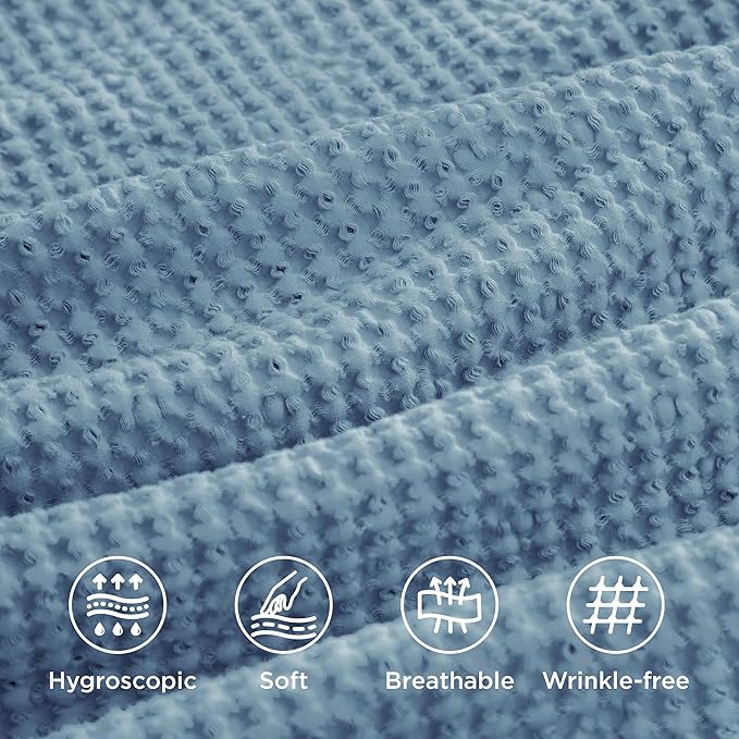 Bedsure Cotton Duvet Cover King - 100% Cotton Waffle Weave Grey Blue Duvet Cover King Size, GentleSoft™ and Breathable Bedding Set for All Season, 3 Pieces, 104"x90"
