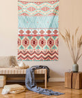 Lunarable Aztec Tapestry Queen Size, Culture Inspirations Ornamental Indigenous Chevron, Wall Hanging Bedspread Bed Cover Wall Decor, Queen Size, Turquoise Beige