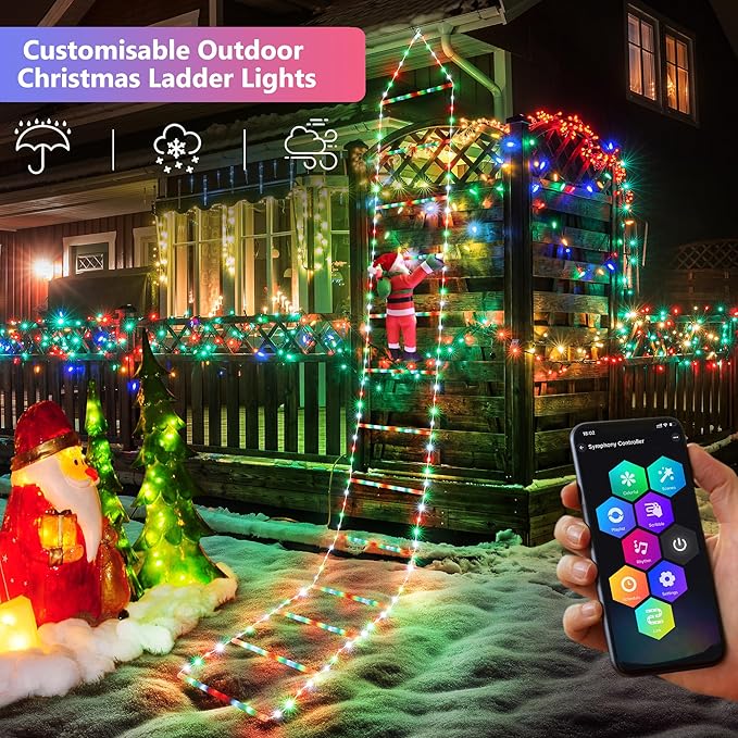 Toodour Christmas Decorations Lights, 10ft Smart RGB Christmas Decorative Lights with Santa Claus, Bluetooth & App Controlled Ladder Light - Music Sync Color Changing Xmas Light for Indoor Outdoor