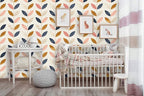 Removable Peel 'n Stick Wallpaper, Self-Adhesive Wall Mural, Rose Gold Blue Floral Pattern, Nursery Baby’s Room Decor • Scandinavian Design (24"W x 60"H Inches)
