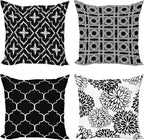 Ambesonne Vintage Throw Pillow Cushion Case Pack of 4, Monochrome Design Grid Trellis Quatrefoil Mesh and Dahlia Flowers Modern, Modern Accent Double-Sided Digital Printing, 24", Charcoal Grey White