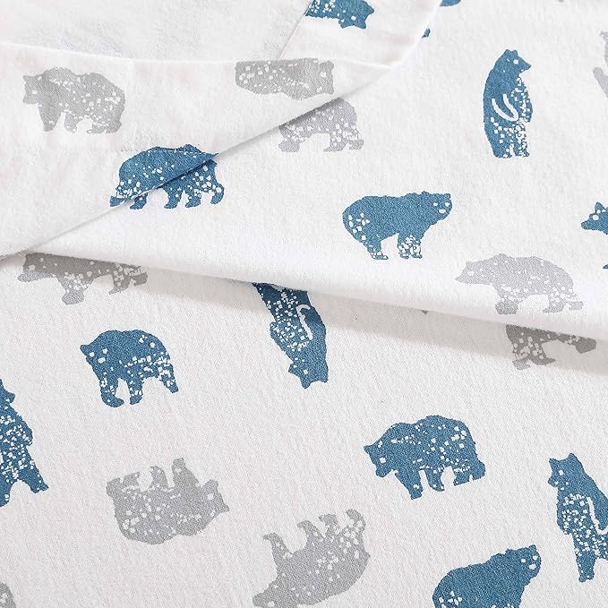 Eddie Bauer- Twin Sheet Set, Cotton Flannel Bedding Set, Brushed for Extra Softness, Cozy Home Décor (Bear Mountain Grey, Twin)
