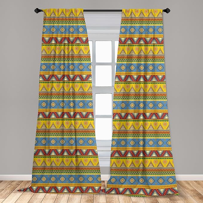 Ambesonne Aztec Curtains, Traditional Classic Tribal Style Folk Motif Sun Mexican Culture Image, Window Treatments 2 Panel Set for Living Room Bedroom, Pair of - 28" x 84", Yellow Orange