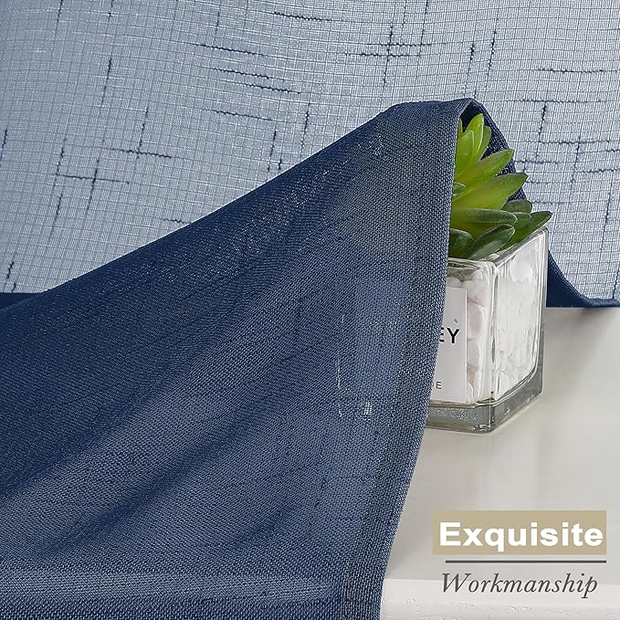 Aiyufeng Kirei Open Linen Weave Flax Textured Navy Blue Sheer Window Curtains 63 inches, Medium Long Privacy Semi-Transparent Sheer Panels for Farmhouse/Bedroom, 80" Wide Total 2 Panels, Dark Blue