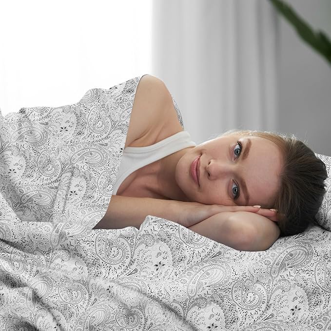 Mellanni Extra Deep King Sheets - 4 PC Iconic Collection Bedding - Hotel Luxury, Ultra Soft, Cooling Bed Sheets - Wrinkle, Fade, Stain Resistant (King, Paisley Gray)