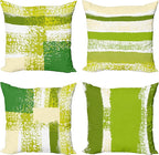 Ambesonne Grunge Throw Pillow Cushion Case Pack of 4, Abstract Design Simplistic Minimal Stripes Brushstrokes Contemporary, Modern Accent Double-Sided Digital Printing, 18", Lime Green Cream and White