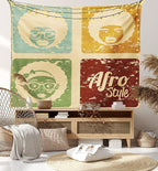 Lunarable Afro Tapestry Twin Size, Pop Art Style Disco Themed Arrangement Retro Dance Fever American Culture, Wall Hanging Bedspread Bed Cover Wall Decor, Twin Size, Yellow Blue