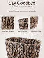 4 Gallons Wicker Waste Basket For Bathroom - Water Hyacinth Wicker Trash Can – Kitchen, Home Bathroom Garbage Can, Oval Magazine Basket - Desk Trash Can, Office Garbage Can with Handles (Black)