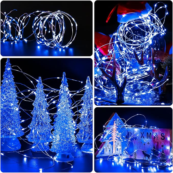 6 Pack LED Fairy Lights 7ft Battery Powered Waterproof Silver Wire 20 Led Mini String Mason Jar Lights for DIY Wedding Party Bedroom Patio Easter Christmas (Blue)