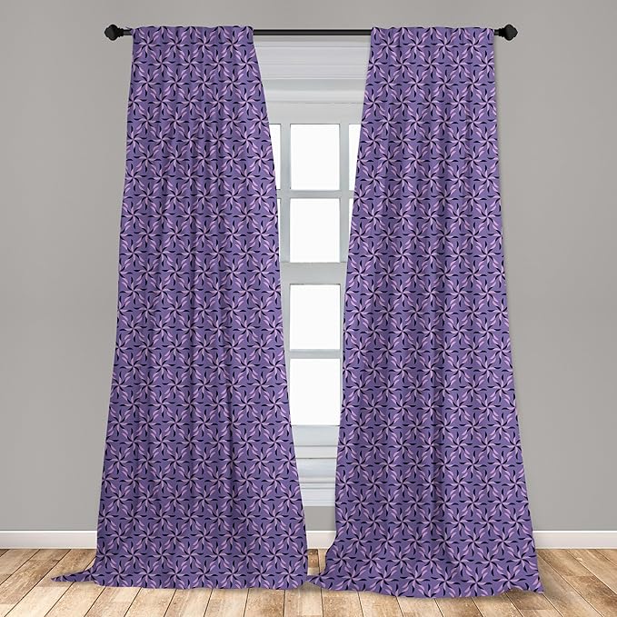 Ambesonne Geometric Curtains, Blossoming Flowers with Birth of Nature Season Theme Spring Summer, Window Treatments 2 Panel Set for Living Room Bedroom, Pair of - 28" x 95", Purple
