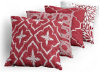 Ambesonne Vintage Throw Pillow Cushion Case Pack of 4, Monochrome Design Grid Trellis Quatrefoil Mesh and Dahlia Flowers Modern Print, Modern Accent Double-Sided Digital Printing, 18", Ruby and White