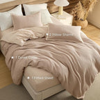 Bedsure 100% Cotton Duvet Cover Queen Size with Fitted Sheet - 4 Pieces Khaki Waffle Weave Bedding Set, GentleSoft™ and Breathable, Includes 1 Duvet Cover 90x90, 1 Fitted Sheet, 2 Pillow Shams