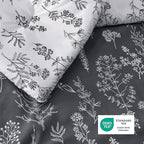 Bedsure Queen Comforter Set - Dark Grey Bed Set, 3 Pieces Cute Floral Bedding, 1 Soft Reversible Botanical Flowers Comforter and 2 Pillow Shams