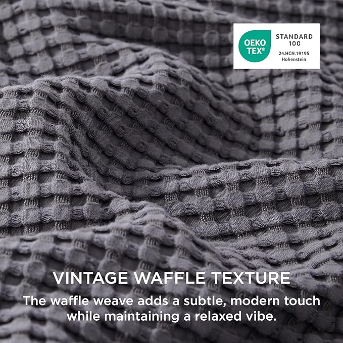 Bedsure Cooling Waffle Duvet Cover King - Cotton Blend Rayon Derived from Bamboo Duvet Cover Set for Hot Sleepers, Breathable Bedding Set with a Vintage Charm, 3 Pieces (Charcoal, King, 104"x90")