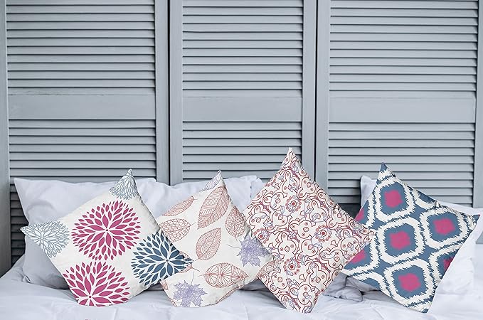 Ambesonne Vintage Throw Pillow Cushion Case Pack of 4, Bohemian Ornamental Leaves Dahlia Pattern Geometric Art Curlicue Motif, Modern Accent Double-Sided Digital Printing, 24", Pink and Dark Sky Blue
