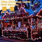 Ollny Red and White Christmas Lights Waterproof, 400LED 131FT String Lights with Remote 3 Timer, Plug in 8 Modes Fairy Light for Xmas Tree Indoor Bedroom House Party Wedding Decorations