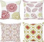 Ambesonne Vintage Throw Pillow Cushion Case Pack of 4, Bohemian Ornamental Leaves Dahlia Pattern Geometric Art Curlicue Motif, Modern Accent Double-Sided Digital Printing, 20", Dark Pink and Khaki