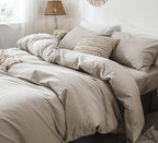 MooMee Bedding Duvet Cover Set 100% Washed Cotton Linen Like Textured Breathable Durable Soft Comfy (Heathered Tannish Linen Grey, Full 80"x90")