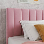 Allewie Twin Bed Frame/Velvet Upholstered Bed Frame with Vertical Channel Tufted Headboard/Strong Wooden Slats/Platform Bed Frame/Mattress Foundation/Box Spring Optional/Easy Assembly/Pink