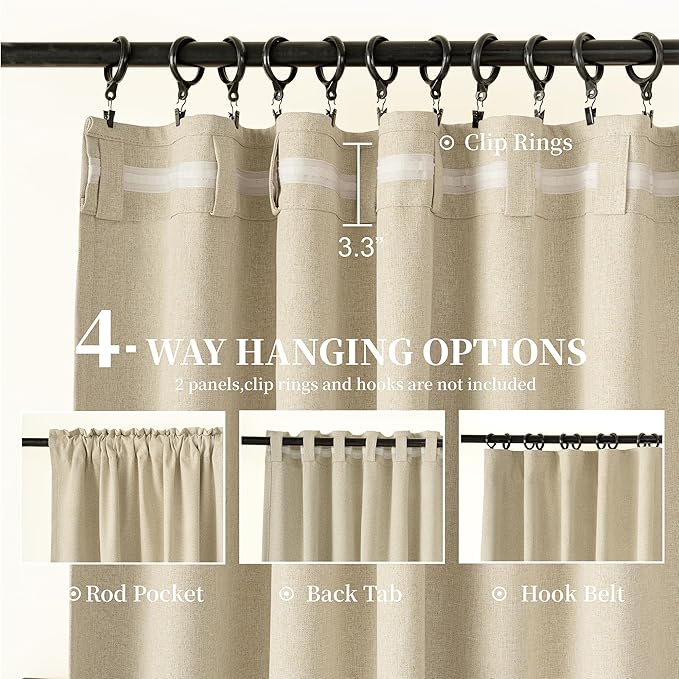KangBang 72 Inch Wide Blackout Curtains 96 Inches Long, Faux Linen Sliding Door Curtains for Large Windows Modern Farmhouse Thermal Drapes for Living Room 2 Panels, Natural Beige