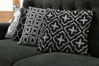 Ambesonne Vintage Throw Pillow Cushion Case Pack of 4, Monochrome Design Grid Trellis Quatrefoil Mesh and Dahlia Flowers Modern, Modern Accent Double-Sided Digital Printing, 24", Charcoal Grey White