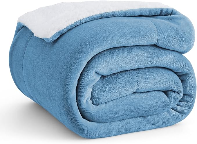 Bedsure GentleSoft Sherpa Fleece Throw Blanket Twin Size for Couch - Thick and Warm Throw for Women and Men, Soft Fuzzy Plush Twin Blanket for Winter, Washed Blue, 60x80 Inches