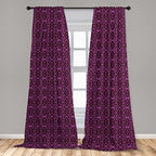 Ambesonne Lattice Window Curtains, Abstract Symmetric Pattern with Geometric Elements in Pink Color Shade, Lightweight Decor 2-Panel Set with Rod Pocket, Pair of - 28" x 95", Brown Magenta