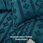Bedsure Tufted Boho Comforter Set California King - Teal Boho Bed Set, GentleSoft 3 Pieces Farmhouse Shabby Chic Embroidery Bedding, Gifts for Woman, Soft Jacquard Comforter for All Seasons