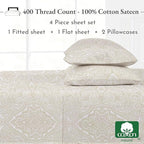 California Design Den Queen Sheet Set - 400 Thread Count Sateen, Deep Pocket Natural 100% Cotton Sheets, Deep Pocket Cooling and Durable Bedding - Paisley Pattern, Beige